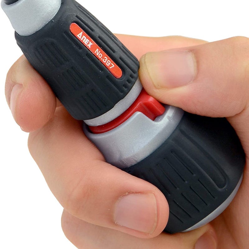 ANEX Ratcheting Screwdriver Ball Handle, Japanese Heavy Duty Magnetic Bit Set (Phillips+2, Flat Head-6), Quick Ball Grip 72 Gear Ratchet Screwdriver, Made in JAPAN - Image 3